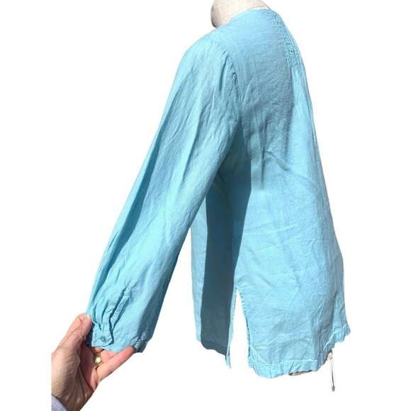 Eileen Fisher Irish Linen Shirt Tunic Turquoise Blue - Picture 5 of 11